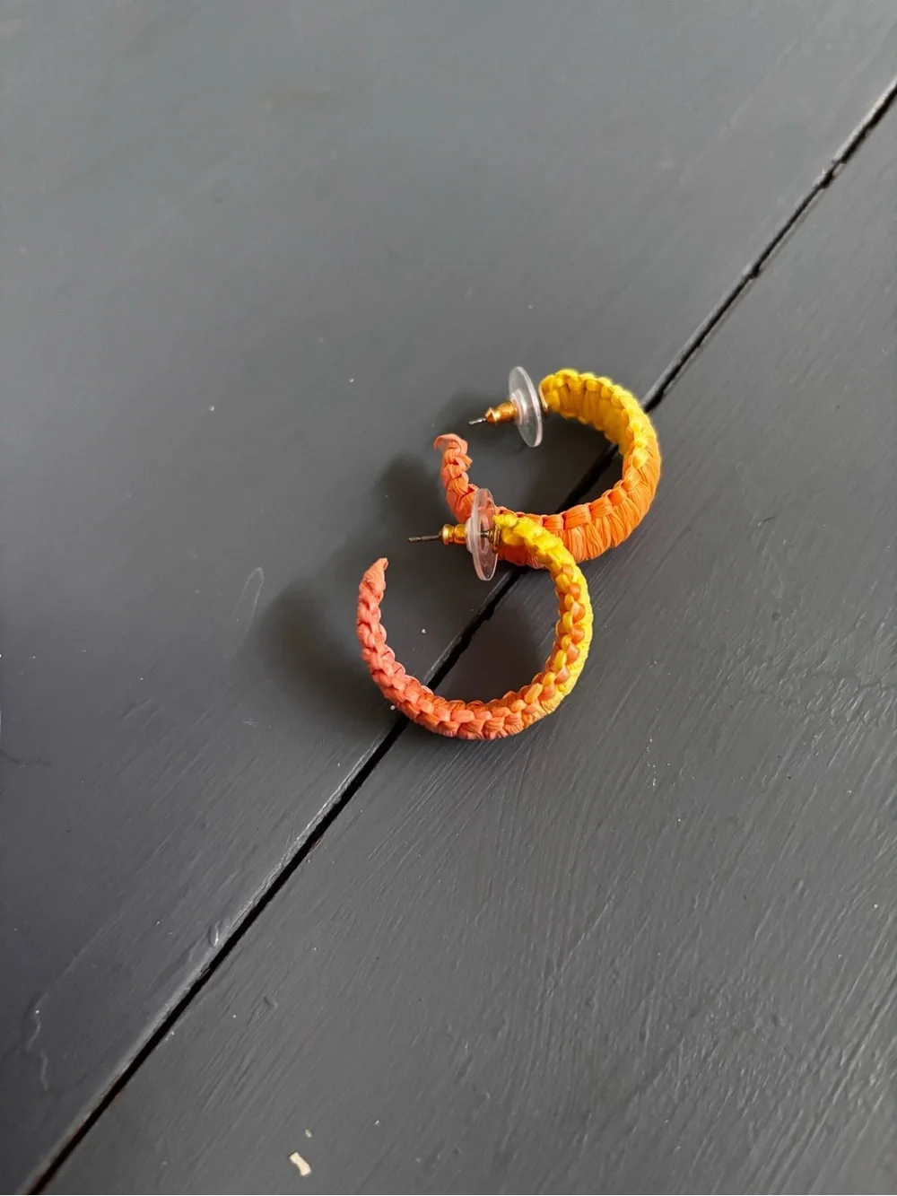 J. Crew Orange and Yellow Woven Hoop Earrings